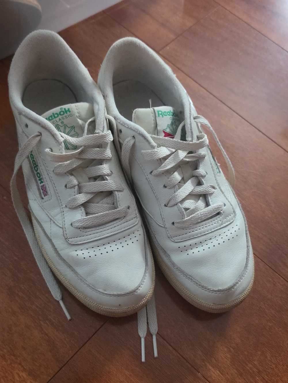 Reebok Women’s Classic Leather Sneakers - White with Green Logo